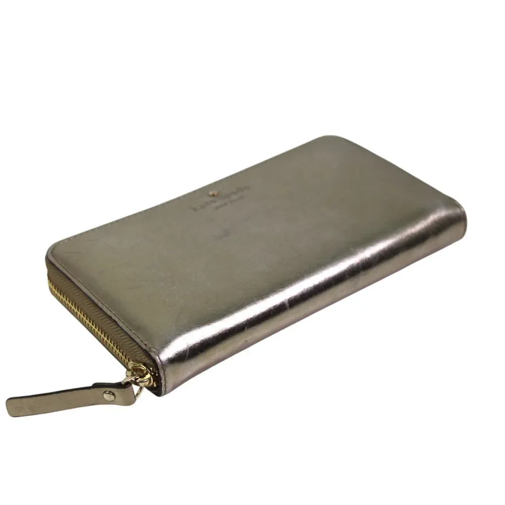 kate spade new york ANTIQUE GOLD REAL LEATHER LOGO ZIP AROUND CARD WALLET CLUTCH